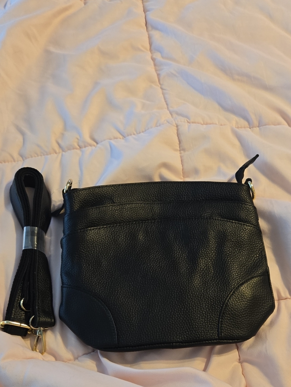 Classic Black Leather Crossbody Bag - Minimalist Women's Purse